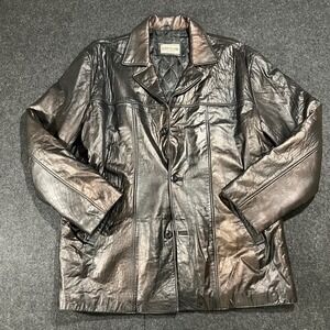 Cougar Leather Jacket Mens Large Black Quilted Lining Vintage Y2K Grunge Matrix